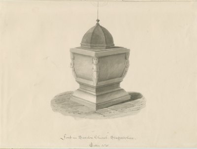 Betűtípus a Sandon templomban: szépia mosás rajz, 1841. május (rajz) alkotó: John Chessell Buckler