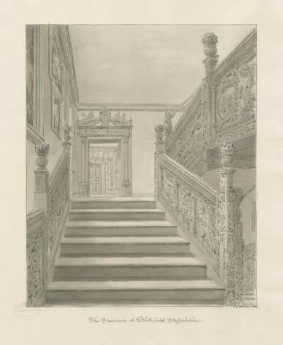 Blithfield Hall belseje: szépia rajz alkotó: John Chessell Buckler