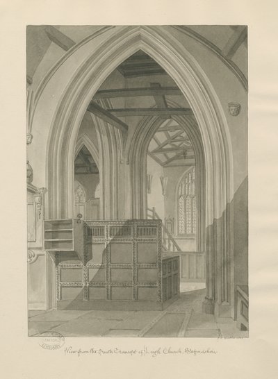 A Leigh-templom belseje: szépia rajz, 1841 alkotó: John Chessell Buckler