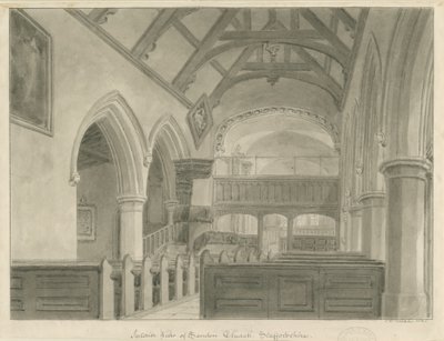 Sandon templom belseje: szépia rajz, 1841 alkotó: John Chessell Buckler
