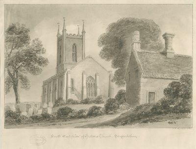 Ipstones templom: szépia rajz alkotó: John Chessell Buckler