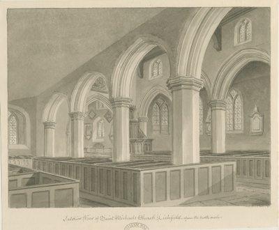 Lichfield - Szent Mihály templom belseje: szépia rajz alkotó: John Chessell Buckler