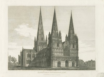Lichfield katedrális – nyugati front: metszet, nd [c 1820] (nyomtatás) alkotó: John Chessell Buckler