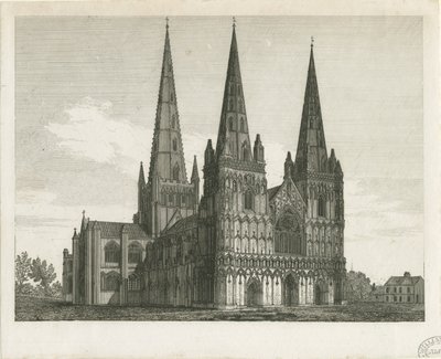 Lichfield katedrális – Nyugati front: metszet, és [19. század eleje] (nyomtatott) alkotó: John Chessell Buckler