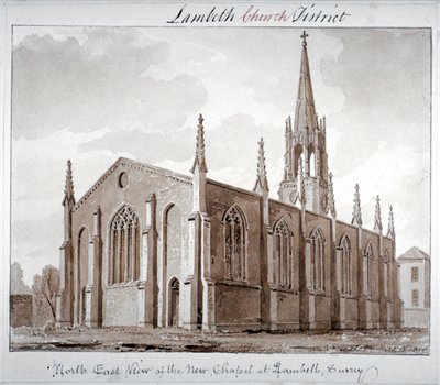 Észak-keleti kilátás a Kisebb Szent Mária-templomra, Lambeth Butts, London, 1828 alkotó: John Chessell Buckler