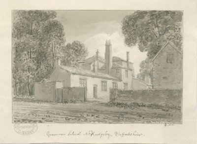Rugeley Town - Gimnázium: szépia mosás rajz, 1824 alkotó: John Chessell Buckler
