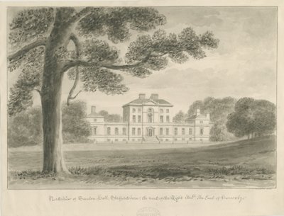Sandon Hall: szépia mosás rajz alkotó: John Chessell Buckler