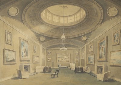 Vázlat a Sir John Leicesters Gallery of Picturesről brit művészektől, Hill Street, Berkley Square, 1806 (ceruza és mosás papíron) alkotó: John Chessell Buckler