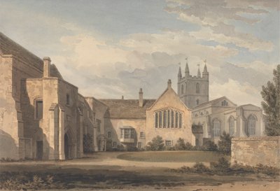 Délkeleti kilátás a templomra és a palotára, Croydon, Surrey alkotó: John Chessell Buckler