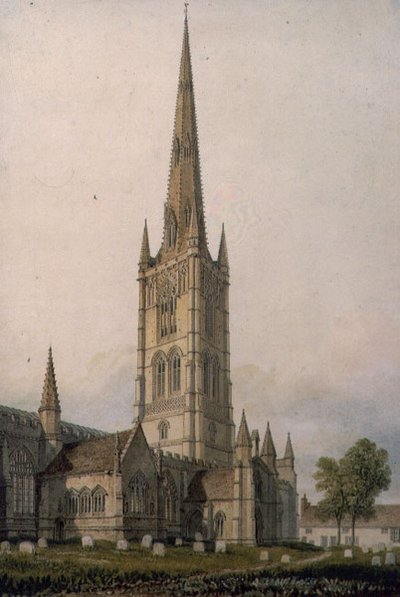 St. Wulfram templom, Grantham (akvarell, papír) alkotó: John Chessell Buckler