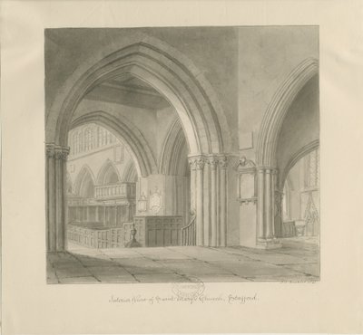 Stafford – A Szent Mária-templom belseje: szépia rajz, 1841 alkotó: John Chessell Buckler