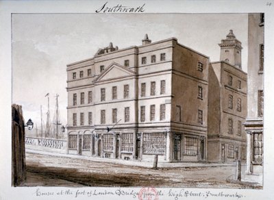 Kilátás a Borough High Streetre és a London Bridge sarkára, Southwark, London, 1828 alkotó: John Chessell Buckler