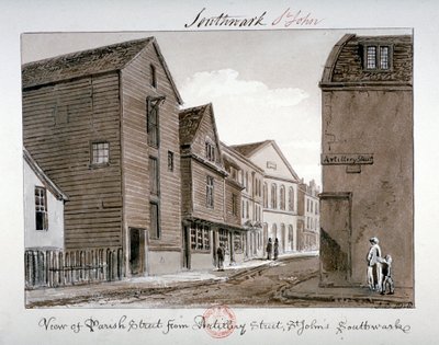 Kilátás a Parish Streetre és az Artillery Streetre, Bermondsey, London, 1828 alkotó: John Chessell Buckler