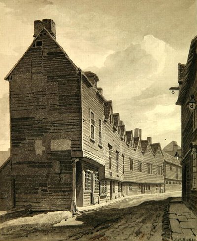 Kilátás a bolondságra a Dockheadben, Bermondseyben alkotó: John Chessell Buckler