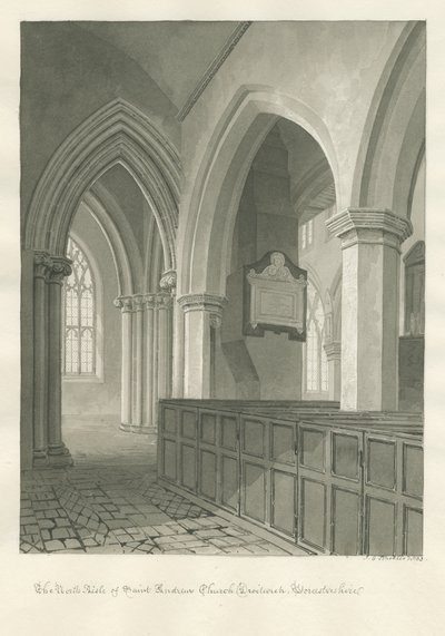 Worcestershire - Droitwich - Szent András-templom Belső: szépia rajz alkotó: John Chessell Buckler