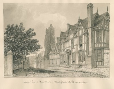 Worcestershire - Droitwich - Szent András utca ókori háza: szépia rajz alkotó: John Chessell Buckler