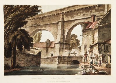 Vízvezeték Arcueilben, illusztráció Versailles-ból, Párizsból és Saint Denis-ből, kocsma. 1805 (akvatinta) alkotó: John Claude Nattes