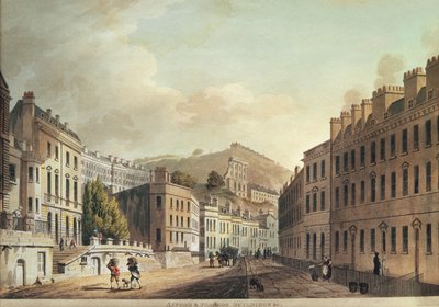 Axford és Paragon épületek a „Bath, kilátások sorozatával illusztrálva”, metszet: I. Hill, 1806 (akvatinta) alkotó: John Claude Nattes