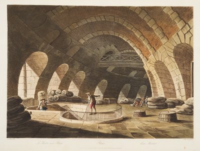 Kukoricapiac, illusztráció Versailles-ból, Párizsból és Saint Denis-ből, pub. 1805 (akvatinta) alkotó: John Claude Nattes