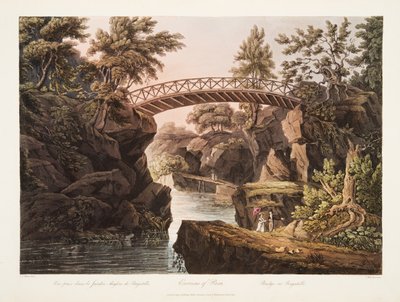 Párizs környéke, Bagatelle-i híd, illusztráció Versailles-ból, Párizs és Saint Denis, kocsma. 1809 (akvatinta) alkotó: John Claude Nattes