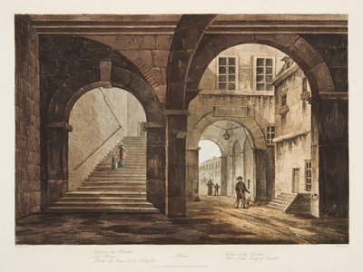 A Chatelet belseje, a feraille-i rakpart része, illusztráció Versailles-ból, Párizsból és Saint Denis-ből, pub. 1809 (akvatinta) alkotó: John Claude Nattes