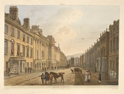 Milsom utca. Fürdő, nézetsorozattal illusztrálva, J. C. Nattes rajzaiból; minden lemezhez leírással.John Claude Nattes1806 alkotó: John Claude Nattes