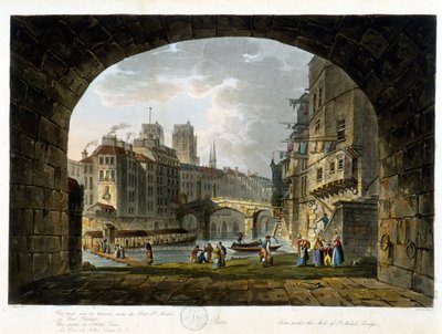 Párizs: Pont de Chatelet és Hotel Dieu - in ""Paris vu par J.C. Mattes"", szerk. Miller, London alkotó: John Claude Nattes