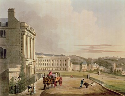 A félhold, az utca részlete, a Bathtól Illustrated by a Series of View, metszett: John Hill 1770-1850 pub. William Miller, a 92988-as akvatinta 1804-es részlete alkotó: John Claude Nattes