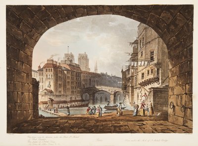 A Szent Michels-híd íve alól, illusztráció Versailles-ból, Párizsból és Saint Denis-ből, kocsma. 1805 (akvatinta) alkotó: John Claude after Nattes