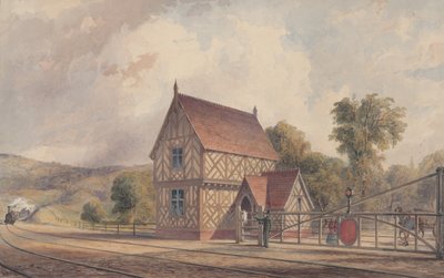 Tudor stílusú vidéki pályaudvar és vasúti átjáró, 1844-77. alkotó: John Connell Ogle