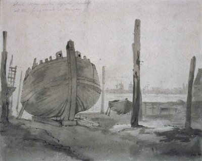 Folyói jelenet hajóval naplementekor alkotó: John Constable