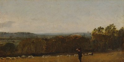 Egy pásztor a tájon átnéz Dedham Vale-en Langham felé, kb. 1811. alkotó: John Constable