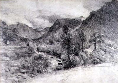 Borrowdale, Reggel, 1806 körül (ceruzarajz papíron) alkotó: John Constable