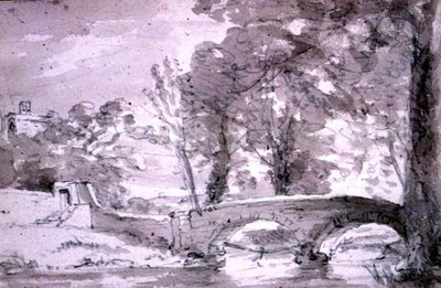 Híd fákkal és épületekkel, Haddonnál alkotó: John Constable