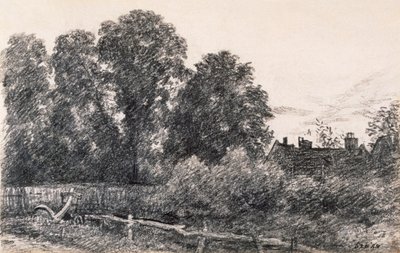 Táj szilfákkal és házzal (grafit papíron) alkotó: John Constable