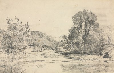 Táj egy tavat körülvevő fákkal. alkotó: John Constable