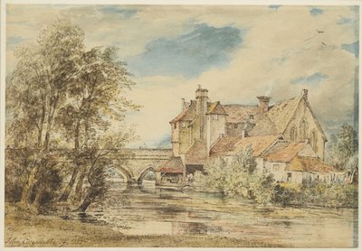 Régi házak a Harnham Bridge-en, Salisbury a Szent Miklós ókori kórházzal, 1827 alkotó: John Constable