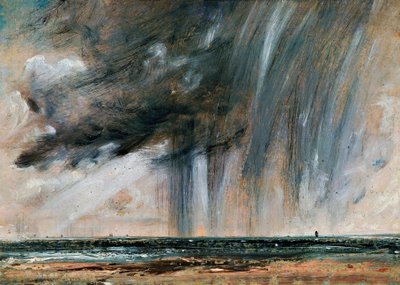Esővihar a tenger felett, tengeri tájkép tanulmány esőfelhőkkel, kb 1824-1828, John Constable (1776-1837), olaj, papír, vászonra fektetve, 22,2x31 cm alkotó: John Constable