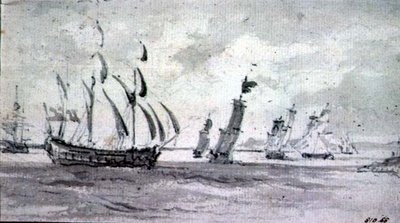 Szállítás in a Breeze in the Thames vagy Medway (grafit papíron) alkotó: John Constable
