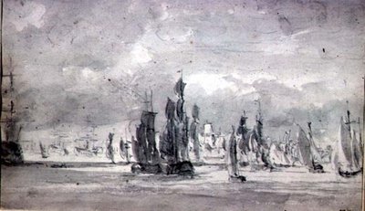 Szállítás felhős ég alatt a Temzében (grafit papíron) alkotó: John Constable