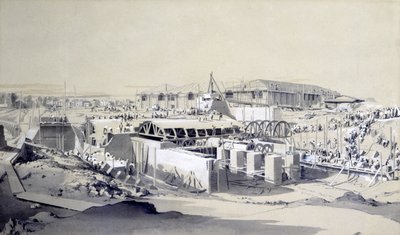 A helyhez kötött gépház építése, Camden Town, 1837. április 26. (toll és tinta, valamint papírra mosás) alkotó: John Cooke Bourne
