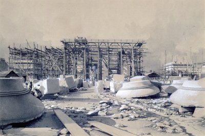 Az Euston-ív építése, 1837. október (toll és tinta és mosás papíron) alkotó: John Cooke Bourne