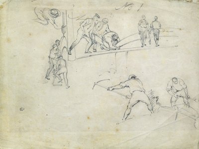 A londoni és birminghami vasút építése, 1835 körül (ceruza papíron; összetett vázlat) alkotó: John Cooke Bourne