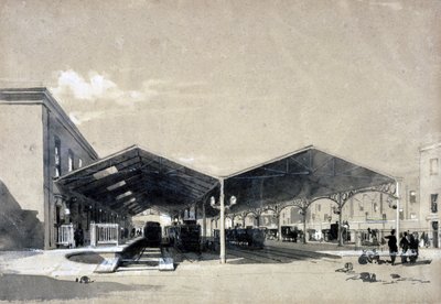Euston állomás belseje, 1837. május (toll és tinta, mosás papíron) alkotó: John Cooke Bourne