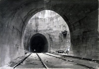 Nagyszerű szellőzőakna, Kilsby Tunnel, Northamptonshire, 1837-38 (toll és tinta és mosás papíron) alkotó: John Cooke Bourne
