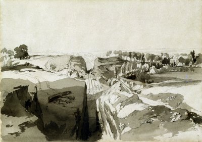 Kilátás az alagút tetejéről, Linslade, Buckinghamshire, 1837. október 12. (toll, tinta és mosás papíron) alkotó: John Cooke Bourne