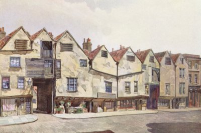 Elveszett London: Bermondsey Street ősi bérházai (színes litográfia) alkotó: John Crowther
