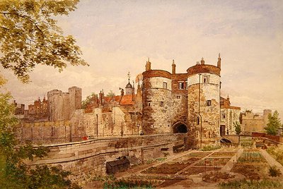 A londoni Tower látképe, rajta a Byward Tower, a Beauchamp Tower, a Devereux Tower és a St. Thomas Tower. alkotó: John Crowther