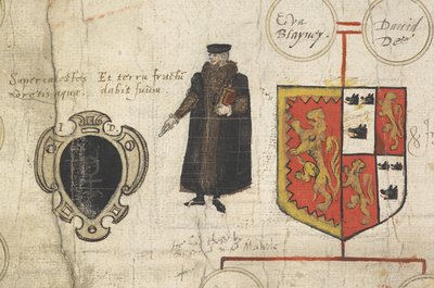 Részlet a Genealógiai névjegyzékből John Dee származásáról…, amely bemutatja rokonságát a Tudor-ház uralkodóival alkotó: John Dee