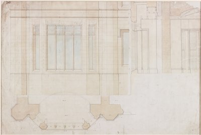 Design for Window at Holme Eden (toll és tinta és mosás (kék és barna) papíron (papíron)) alkotó: John Dobson